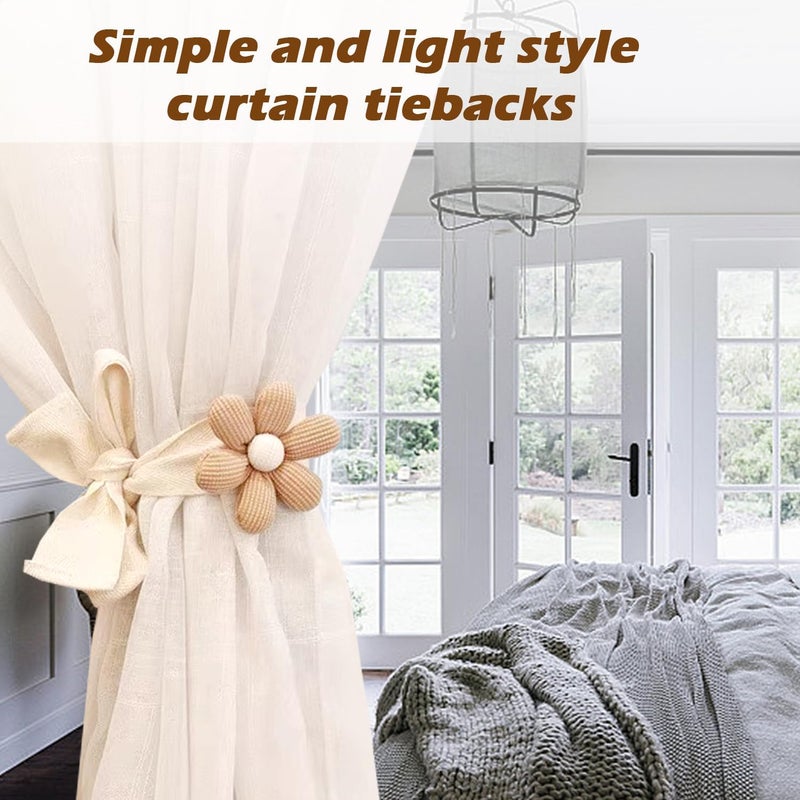 SRG 4PCS Curtain Tiebacks | Boho Flower Curtain Holdbacks | Simple Elegant Sunflower Curtain Holders | Boho Bedroom Decor（2Pcs Cream&2Pcs Khaki） - Image 4